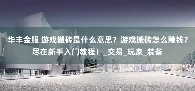 华丰金服 游戏搬砖是什么意思？游戏搬砖怎么赚钱？尽在新手入门教程！_交易_玩家_装备